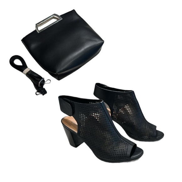 WOMENS~CITY CLASSIFIED~FAUX LEATHER~STACKED HEELS & MATCHING PURSE~NICE~BR - Picture 1 of 12